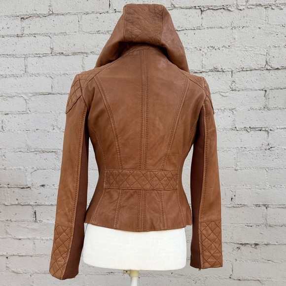 MICHAEL Michael Kors Leather Jacket Camel Brown Quilted Size Petite M - Picture 6 of 16